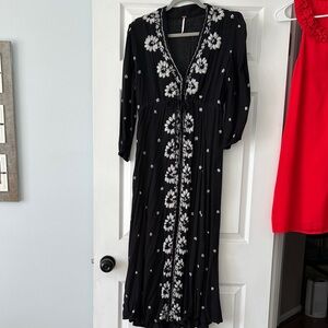 Free People Black and White Floral Long Sleeve Dress